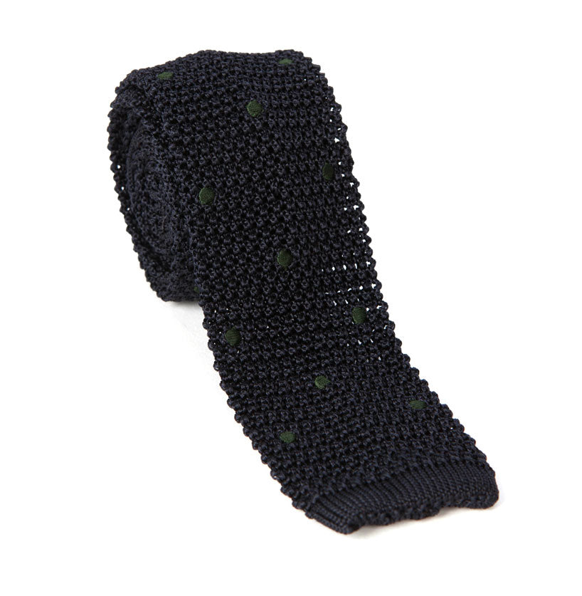 Regent - Knitted Silk Tie - Navy/Green - Spots - Regent Tailoring