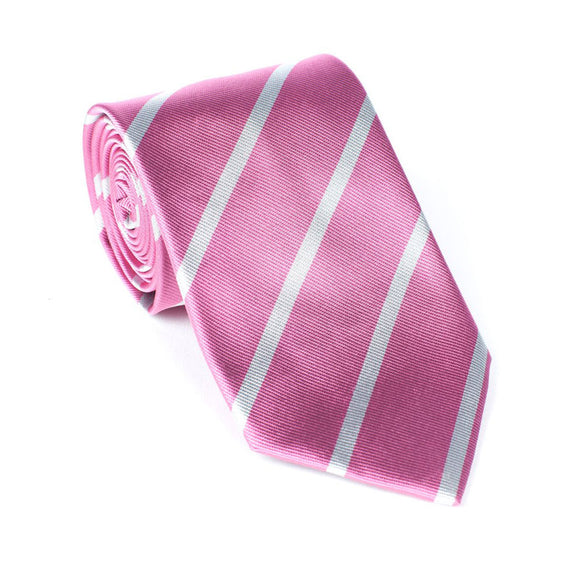 Regent - Woven Silk Stripped Tie - Pink with White Stripe - Regent Tailoring