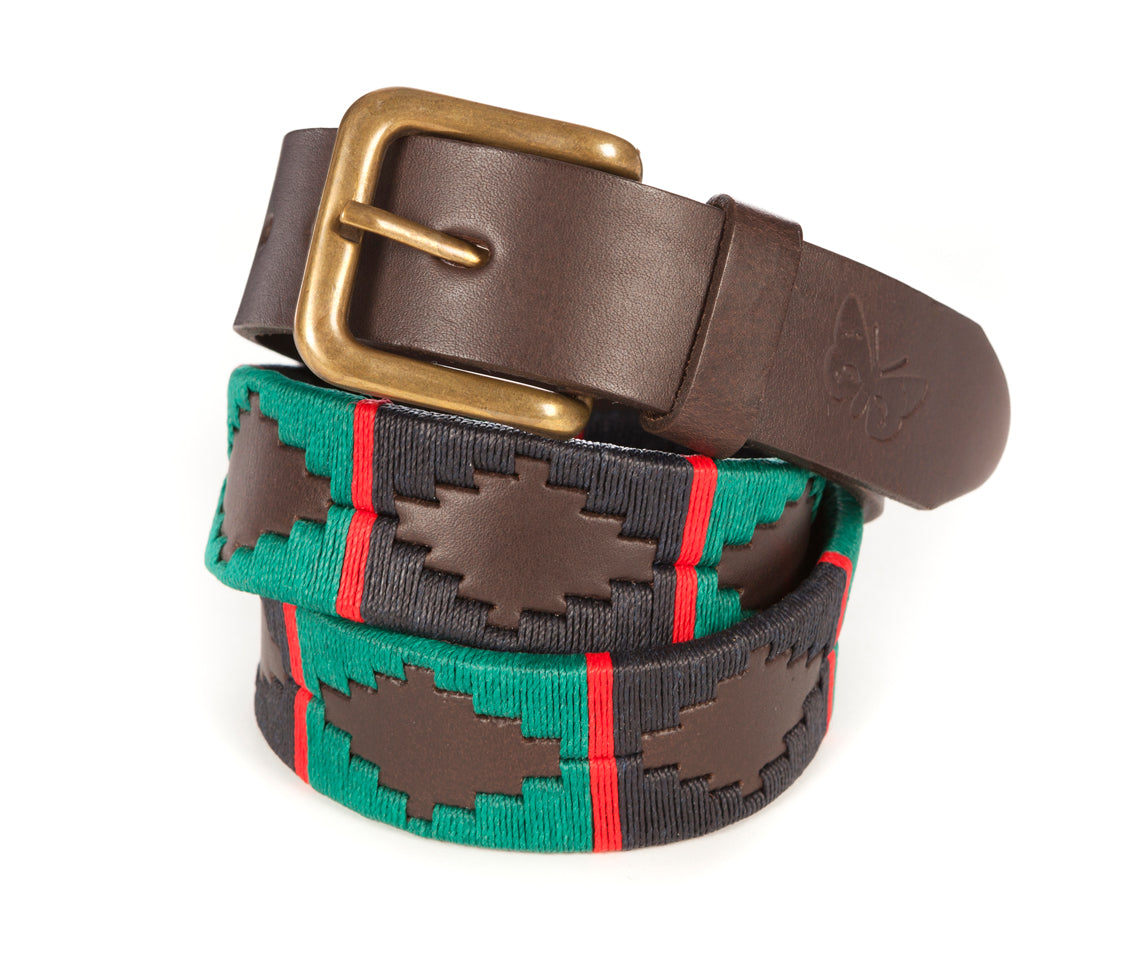 Regent - Polo Belt - Embroidered - Leather - Navy/Green/Red - Regent Tailoring