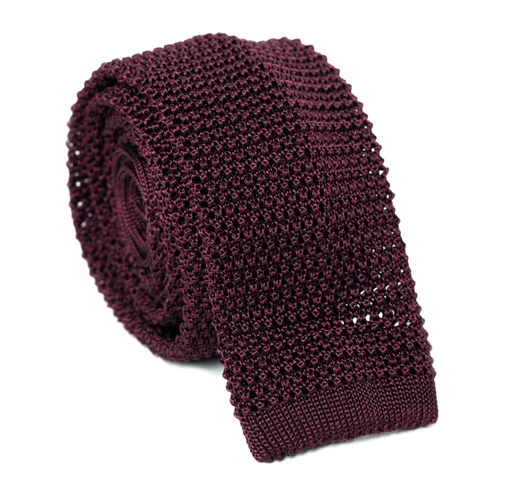 Regent - Knitted Silk Tie - Burgundy - Plain - Regent Tailoring