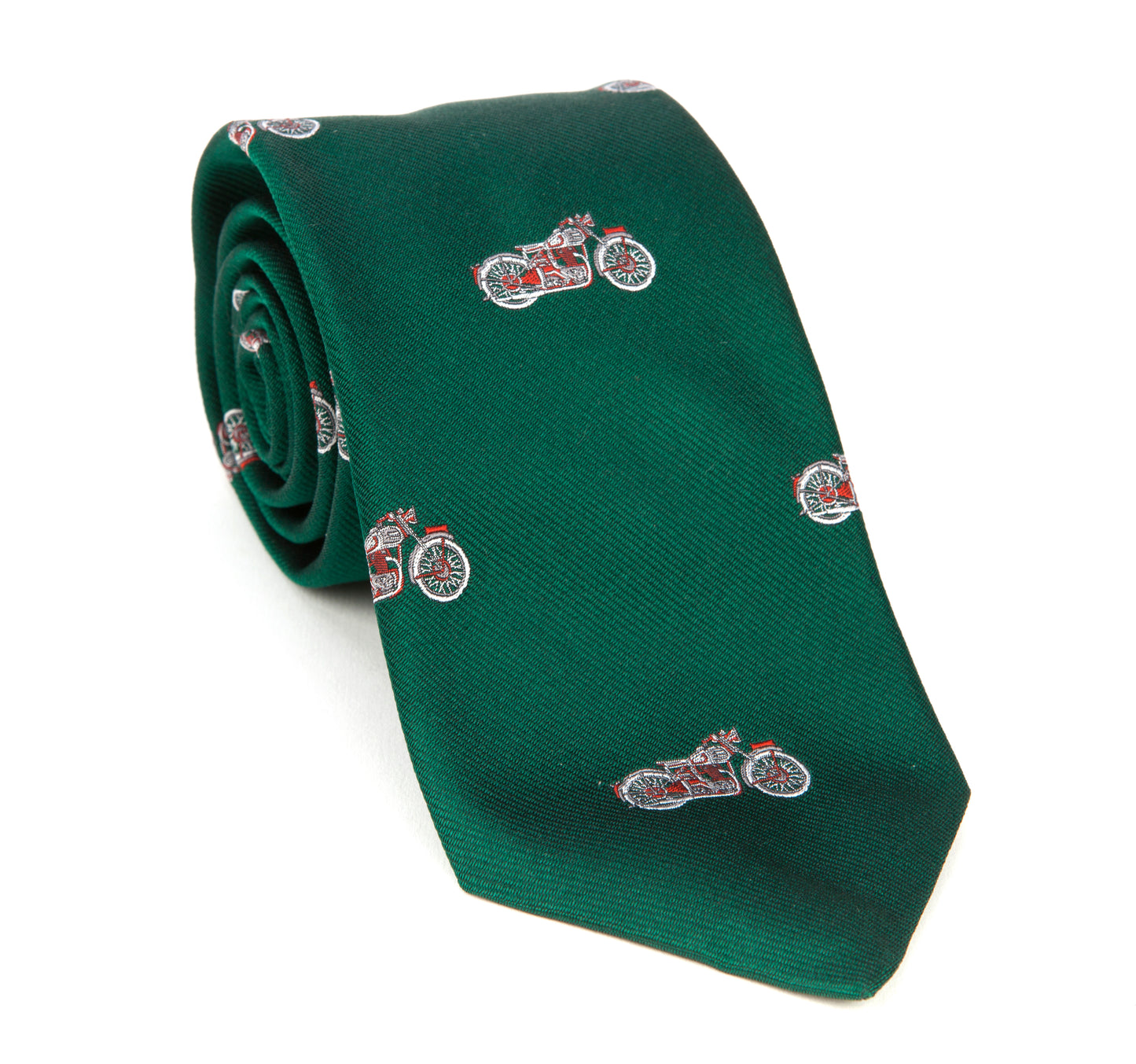 Regent - Woven Silk Tie - Green with Red Motorcycles - Regent Tailoring