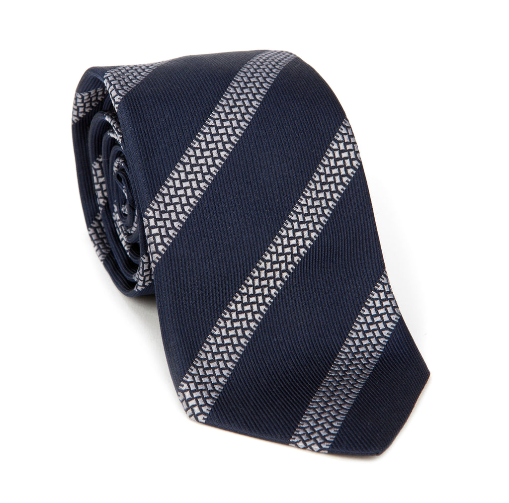 Regent - Woven Silk Tie - Navy with Tyre Track Stripe - Regent Tailoring
