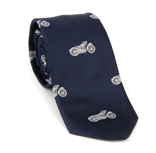Regent - Woven Silk Tie - Navy with Motorcycles - Regent Tailoring