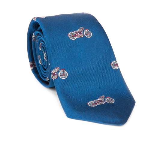 Regent - Woven Silk Tie - Blue with Motorcycles - Regent Tailoring