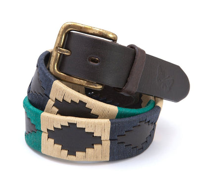 Regent - Polo Belt - Embroidered - Leather - Green, Navy & Cream - Regent Tailoring
