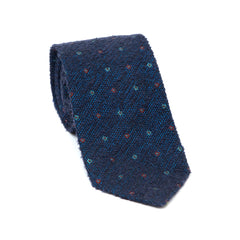 Regent - Textured Wool And Silk Tie - Navy Blue With Mini Flowers