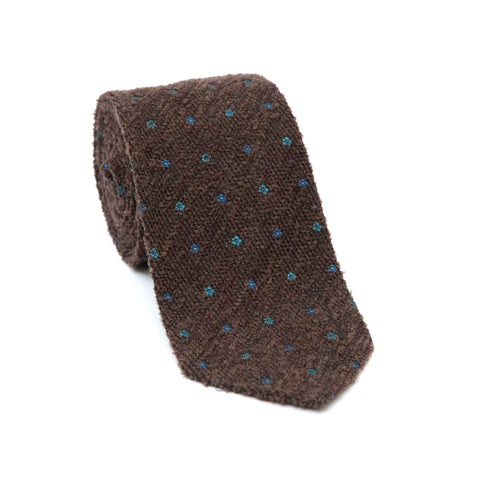 Regent Textured Wool And Silk Tie - Brown With Mini Flowers