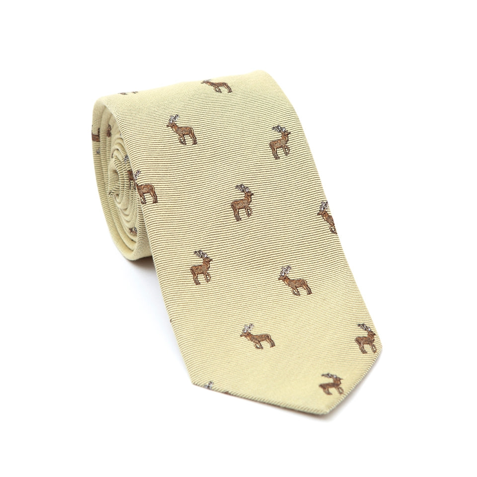 Regent - Woven Silk Tie- Cream with Stags - Regent Tailoring