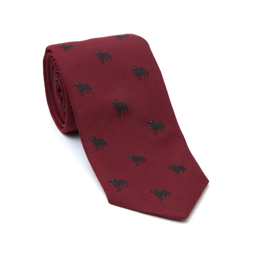 Regent - Woven Silk Tie- Burgundy with Black Dogs - Regent Tailoring