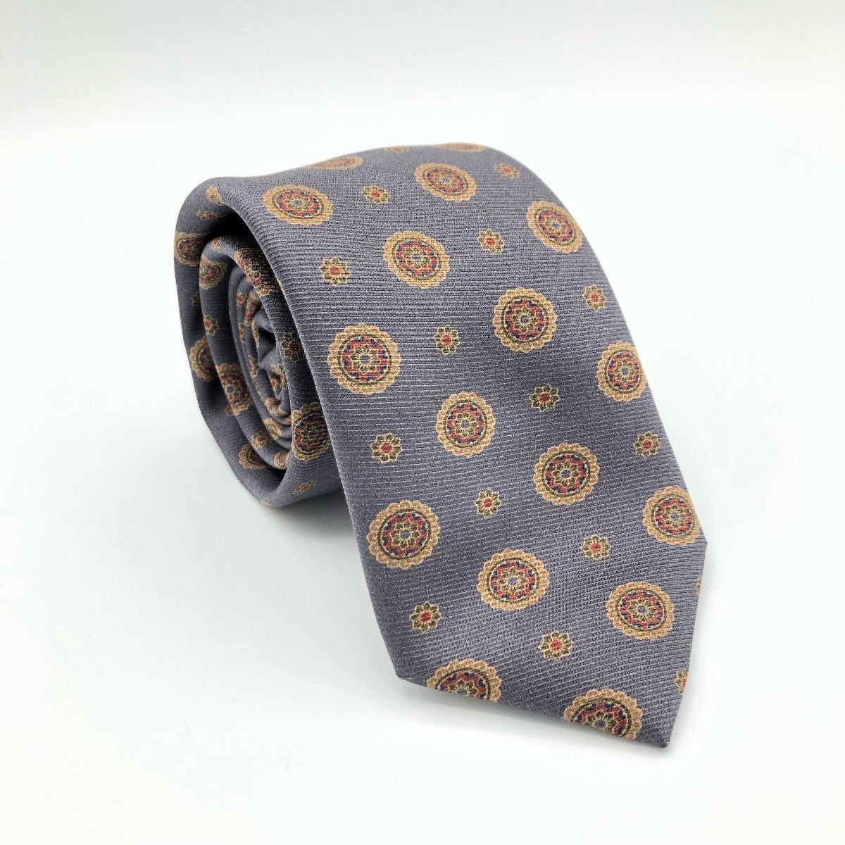Regent - 100% Silk Tie - Blue Steel with Sepia Geometric Shapes - Regent TailoringRegent
