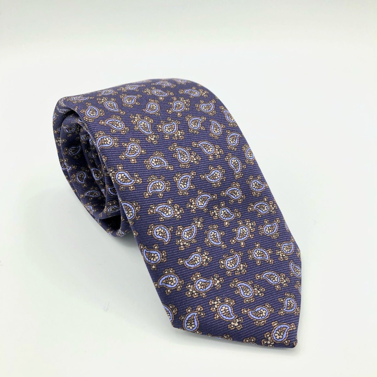 Regent - 100% Silk Tie - Blue with Light Blue/Gold Paisley - Regent TailoringRegent