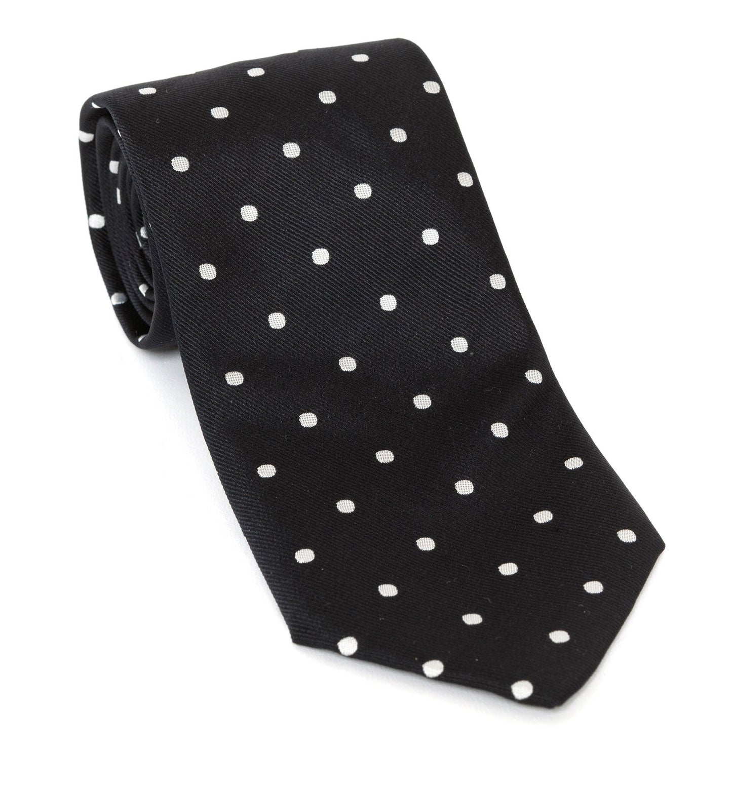 Regent Luxury Silk Tie - Black with White Spots - Regent TailoringRegent