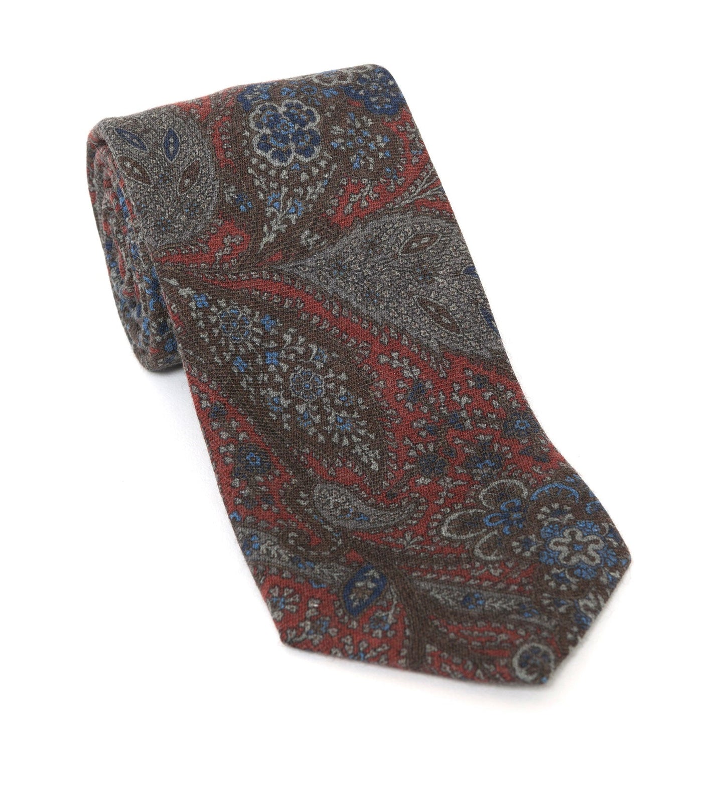 Regent Luxury Silk Tie - Burnt Orange & Blue Paisley - Regent Tailoring Salisbury