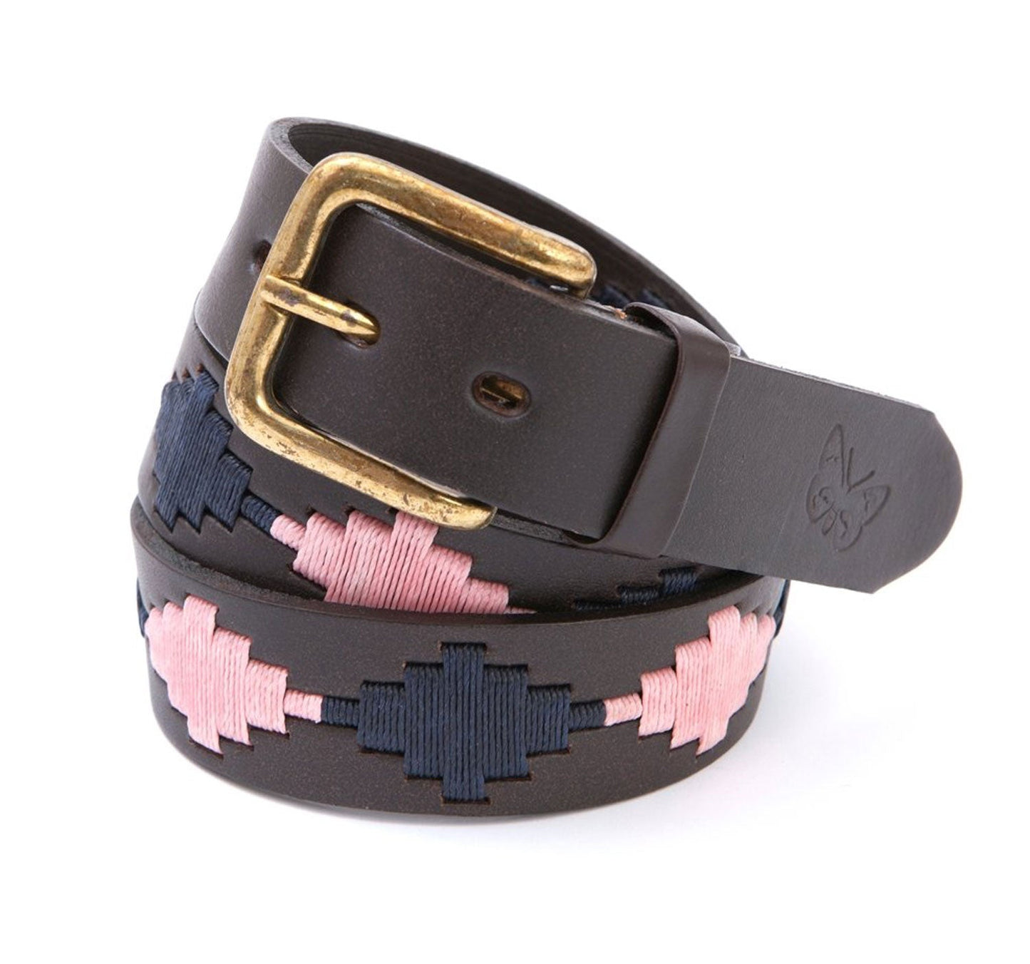 Regent - Polo Belt - Embroidered - Leather - Pink and Navy - Diamond - Regent TailoringPolo