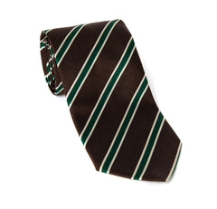 Regent - Woven Silk Tie - Brown w/ Green Stripe
