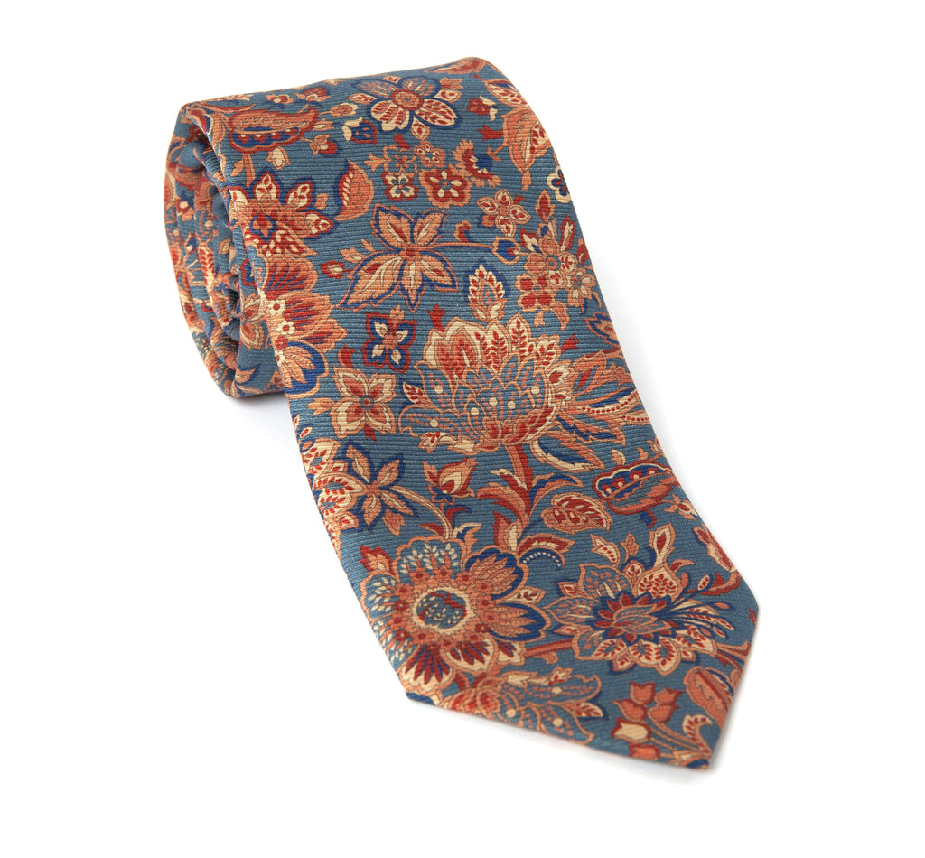 Regent - Woven Silk Tie - Blue with Multi-Flowers - Regent Tailoring