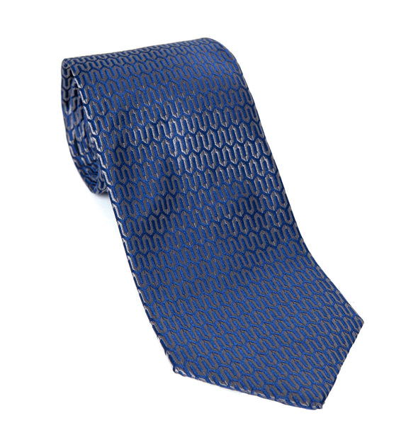Regent - Woven Silk Tie - Blue Geometric Wave Pattern - Regent Tailoring
