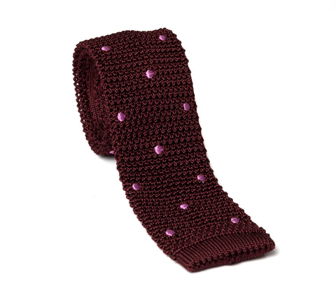 Regent -  Knitted Silk Tie - Maroon with Pink - Spot