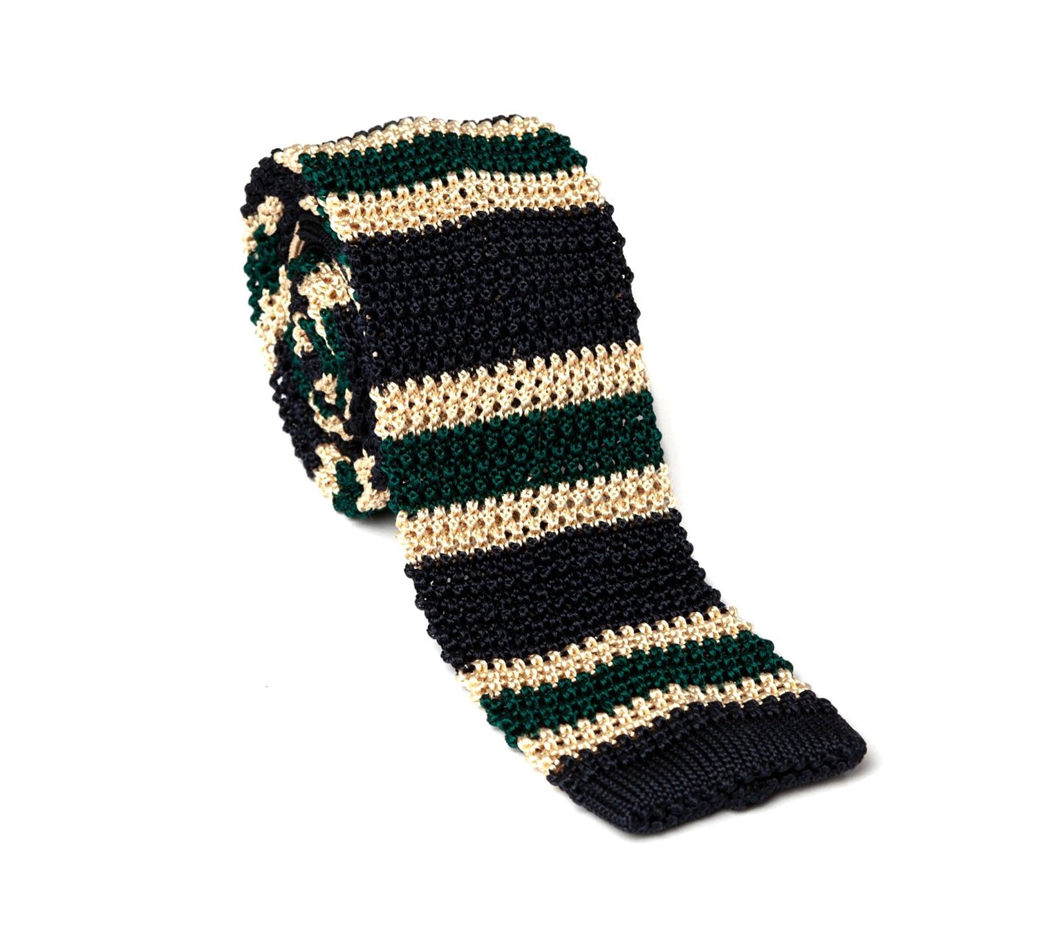 Regent - Silk Knitted Tie - Green, Cream and Navy - Stripe - Regent Tailoring