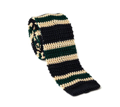 Regent - Knitted Silk Tie - Green, Cream and Navy - Stripe