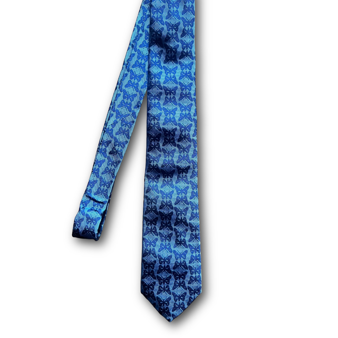 Regent - Woven Silk Tie - Sky Blue with Royal Blue Butterflies 216