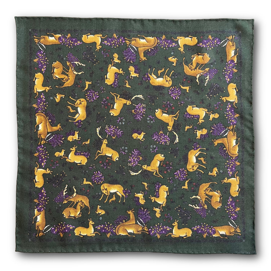 Regent - Wool/Silk Pocket Square - Green Deer