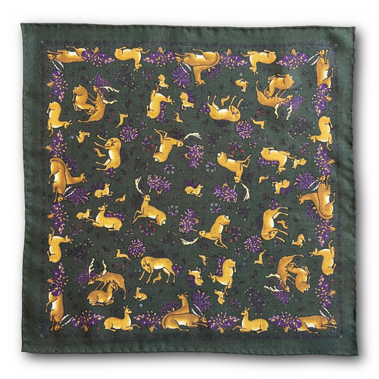 Regent - Wool/Silk Pocket Square - Green Deer