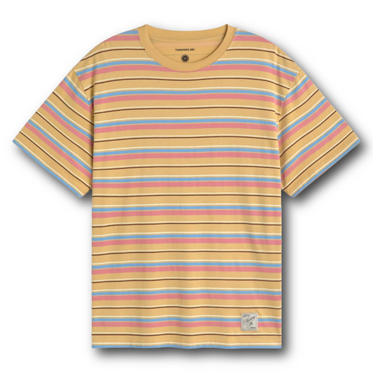 Thinking Mu - Funky Striped Sahara Sun Aaron Tee - Yellow/Blue/Pink