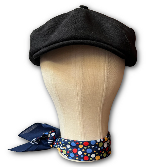 Black tweed baker boy cap