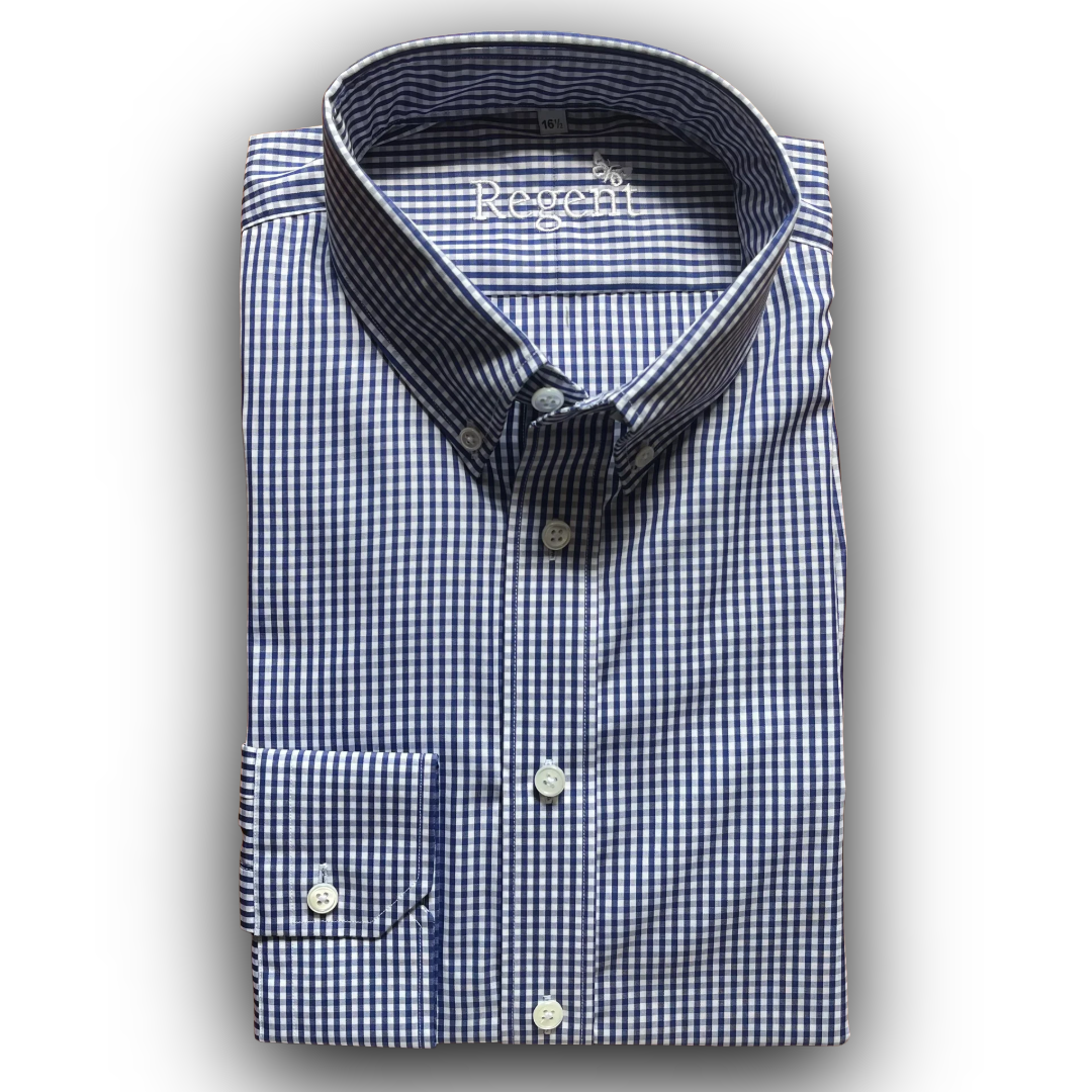 Gingham blue regent shirt on a white background