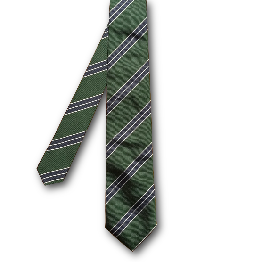 Regent Luxury Silk Tie - Racing Green with Navy White-Edge Stripe