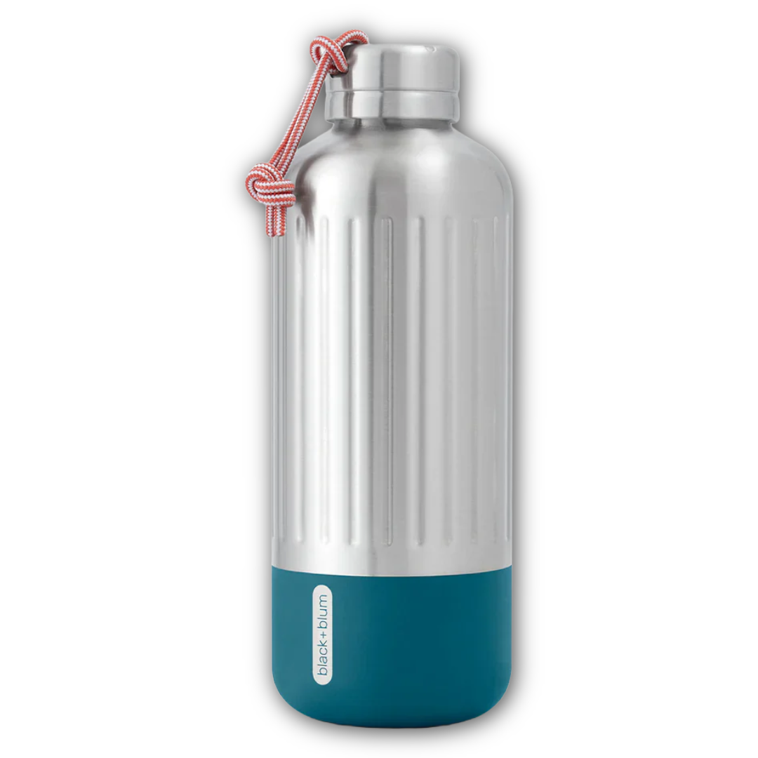 Black and Blum blue large stainless steel water bottle sold at regent in salisbury