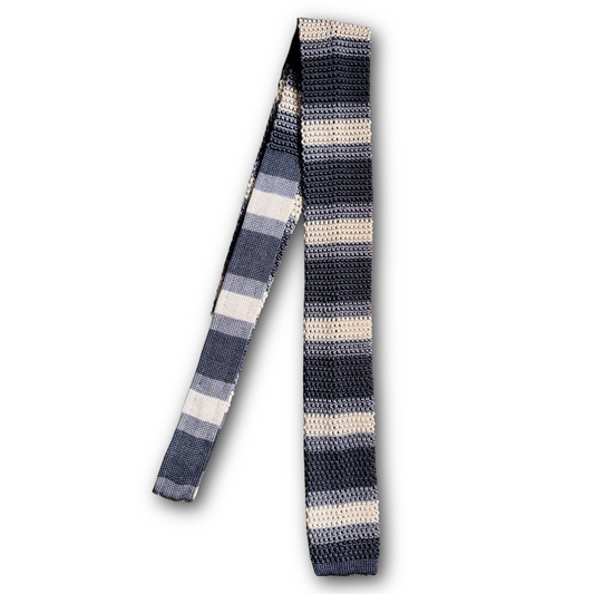 Regent - Knitted Silk Tie - Denim/Navy/White Stripe