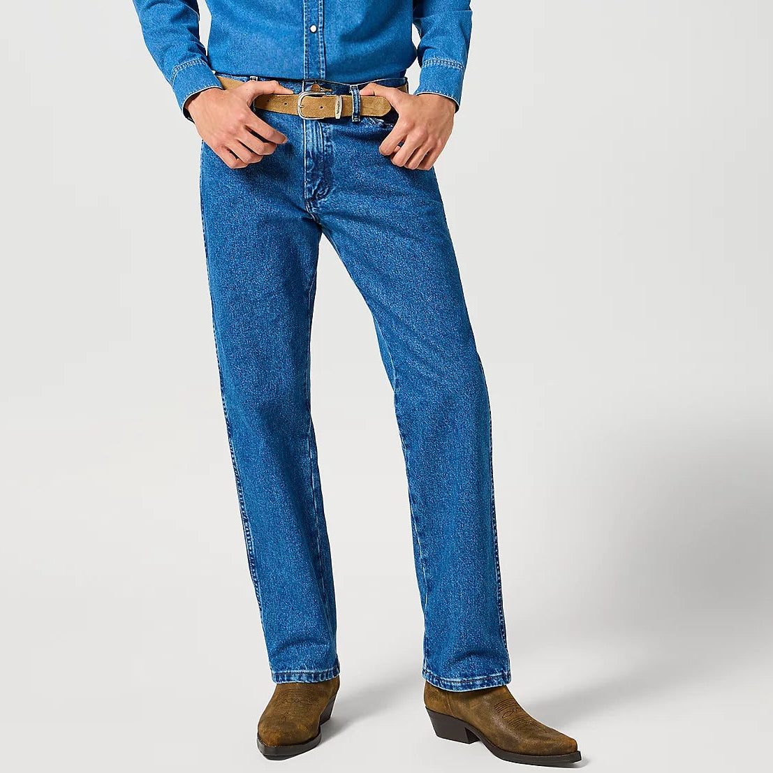 Wrangler 13MWZ Original Cowboy Cut Jeans, in Stonewash, a light blue denim
available at Regent Tailoring Salisbury UK.