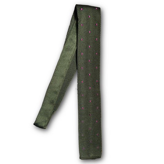 Regent - Knitted Silk Tie - Green/Purple Spot