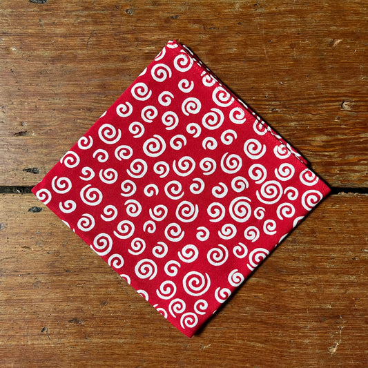 Niwaki - Cotton Handkerchief - Red / Swirls