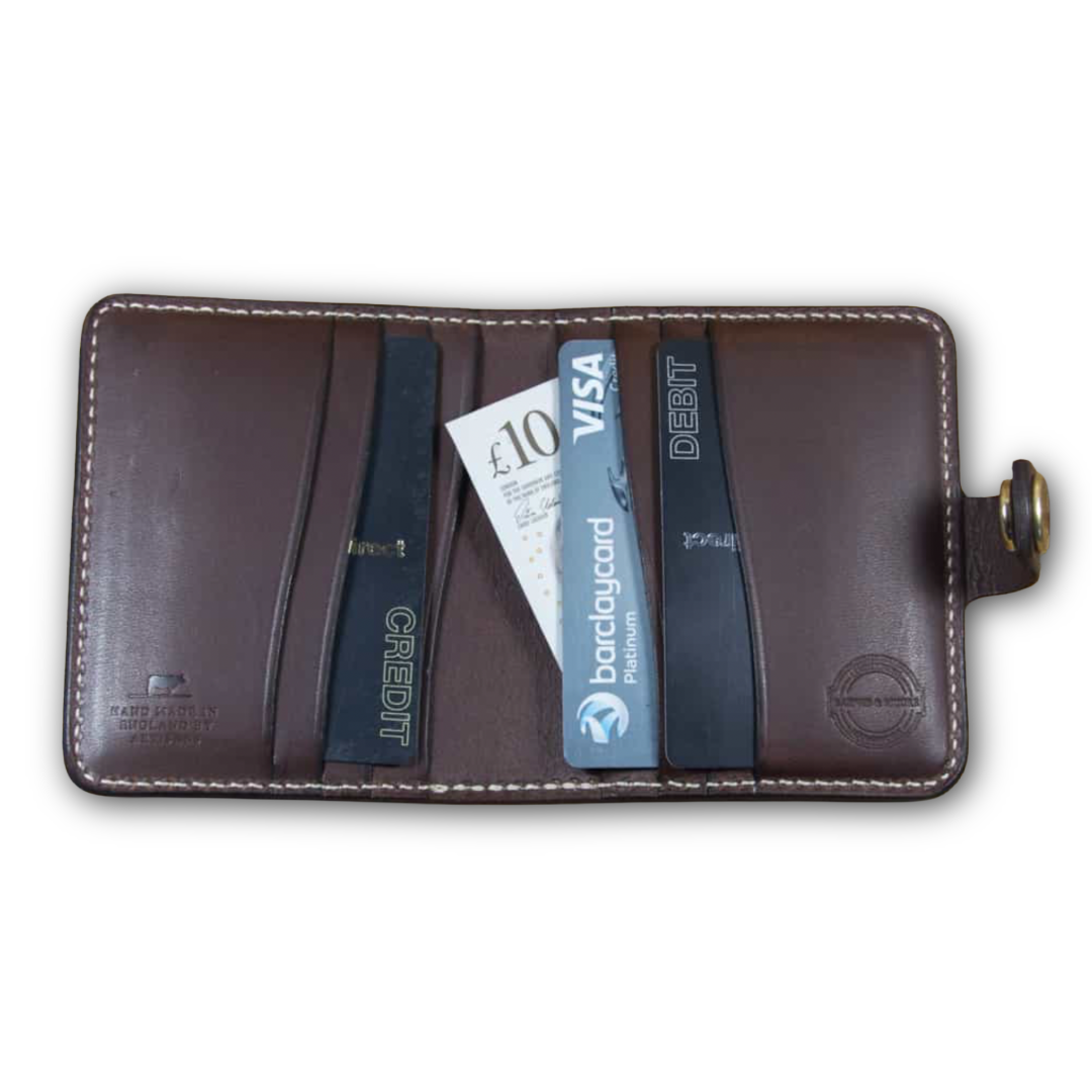 Barnes and Moore open high quality dark leather sportsman wallet