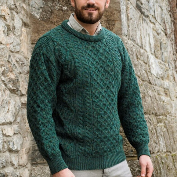 ARAN CRAFTS - Lightweight Aran Sweater - Moss Green