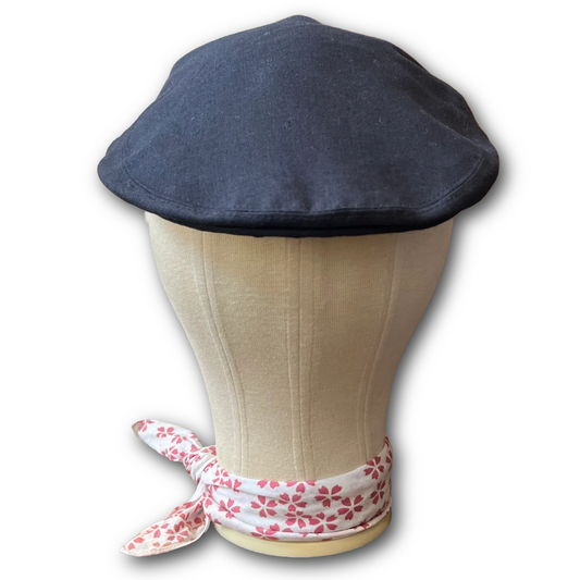 Linen navy flat cap