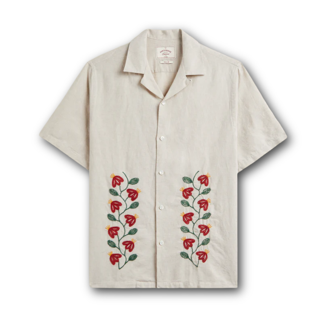 Portuguese Flannel - Branch Embroidery - Ecru