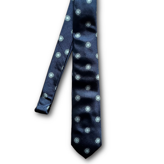 Regent - Woven Silk Tie - Navy with Bike Wheels