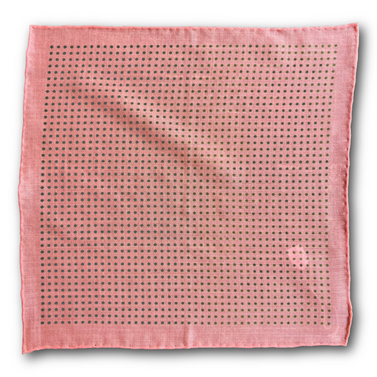 Regent - Wool/Silk Pocket Square - Pink/Green Spot