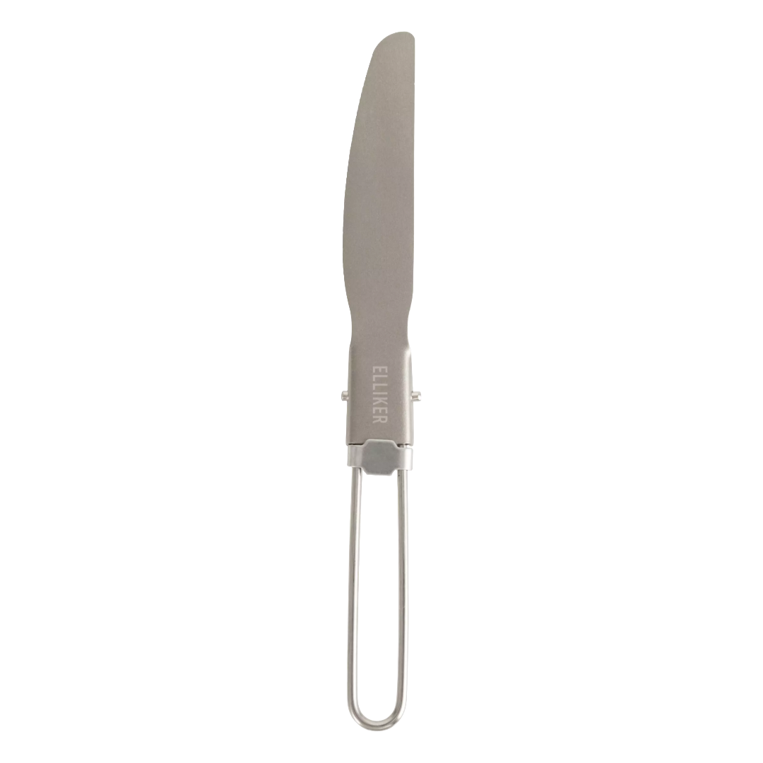 A stainless steel knife with a wire loop handle, shown vertically against a plain white background. The brand name 'ELLIKER' is printed vertically on the metal neck.