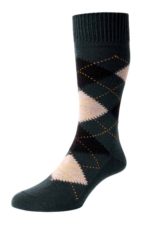 Pantherella - Racton - Merino Wool Socks - Racing Green - Argyle Pattern - Classic Collection