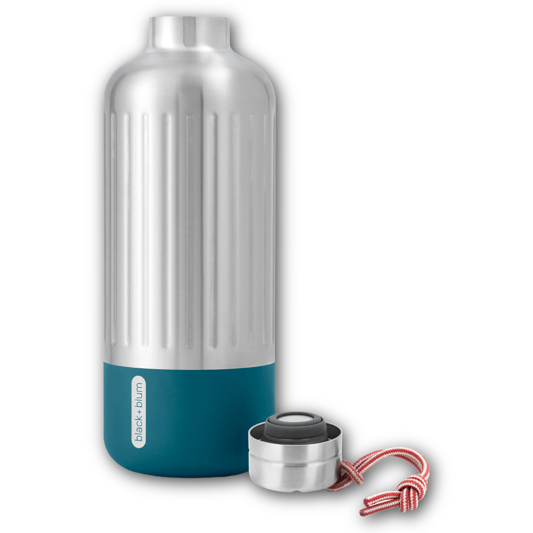 Black and Blum blue large stainless steel water bottle lid sold at regent in salisbury