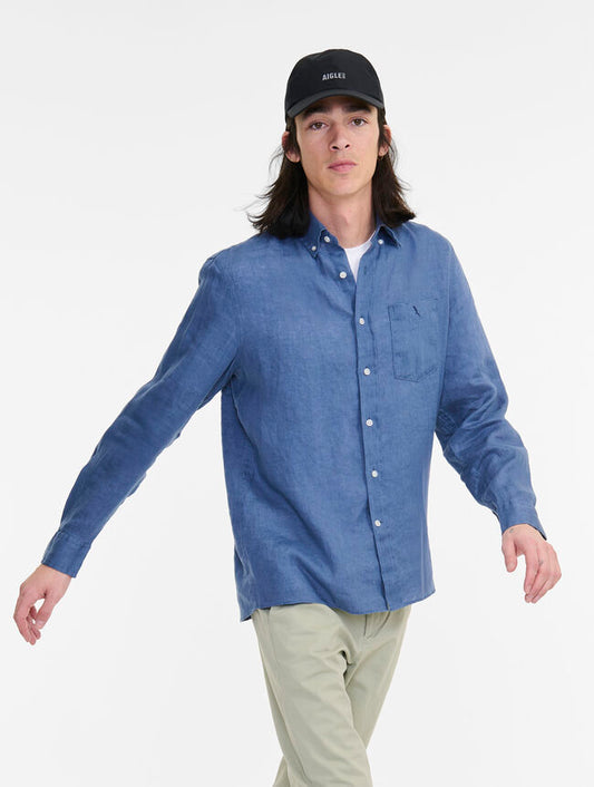 Aigle - Long Sleeved Linen Shirt - Marsh Blue