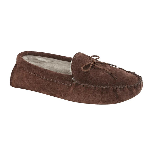 Draper - Maine - Moccasin Slippers - Suede and Sheepskin - Brown