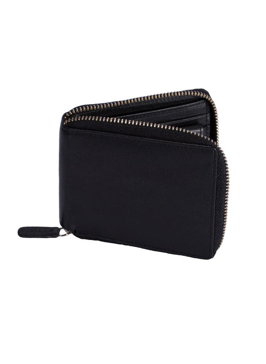 Black smooth leather zip around wallet 