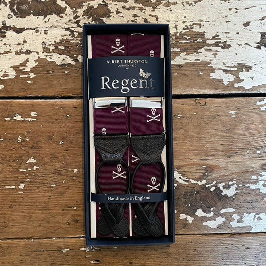 Albert Thurston x Regent - Braces – Plum with White Skull & Crossbones