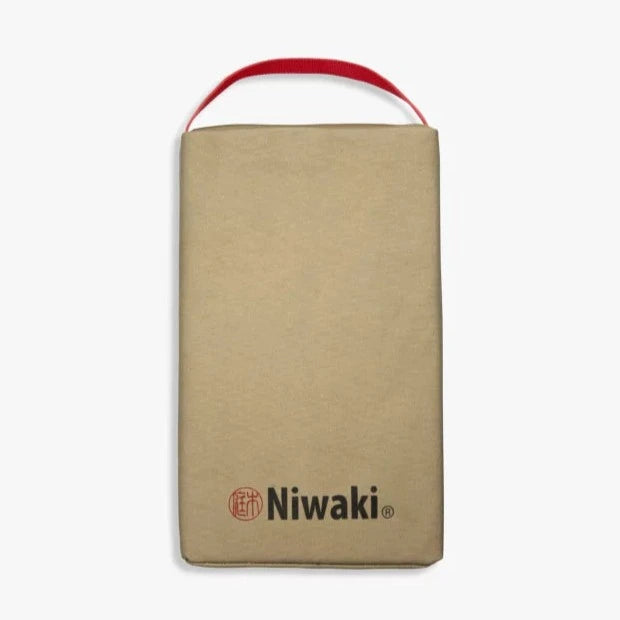 Niwaki garden kneeler and protector in canvas and red with large Niwaki logo,